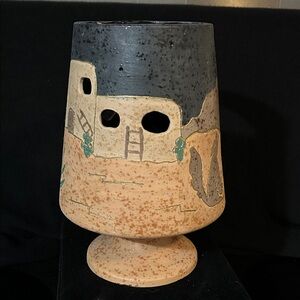 Artistic Ceramic Pedestal Vase with Earthy Tones